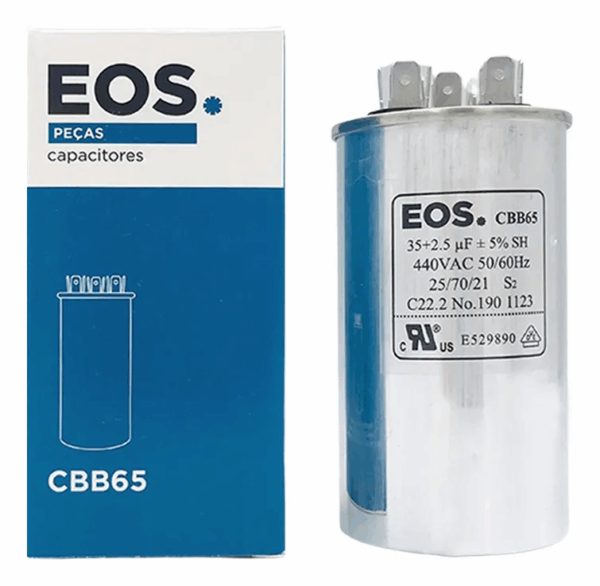 CAPACITOR DUPLO 35+2,5 MFD 440V EOS ALUMÍNIO